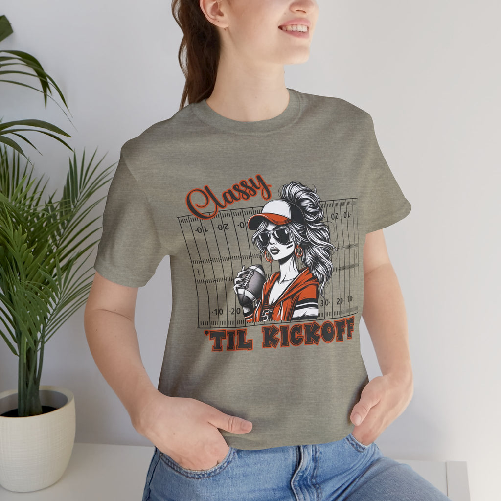 Classy Til Kickoff Football T-Shirt | Womens Game Day Tee | Cute Football Mom Shirt | Tailgate Outfit Fall Sports Fan Gift