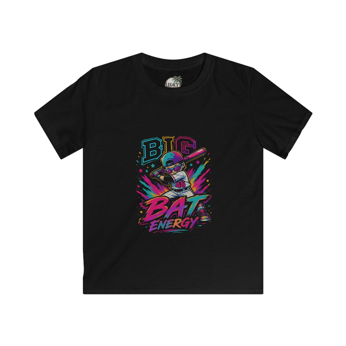 Big Bat Energy Kids Tee | Neon Baseball Bat Graphic, Youth Sport Shirt