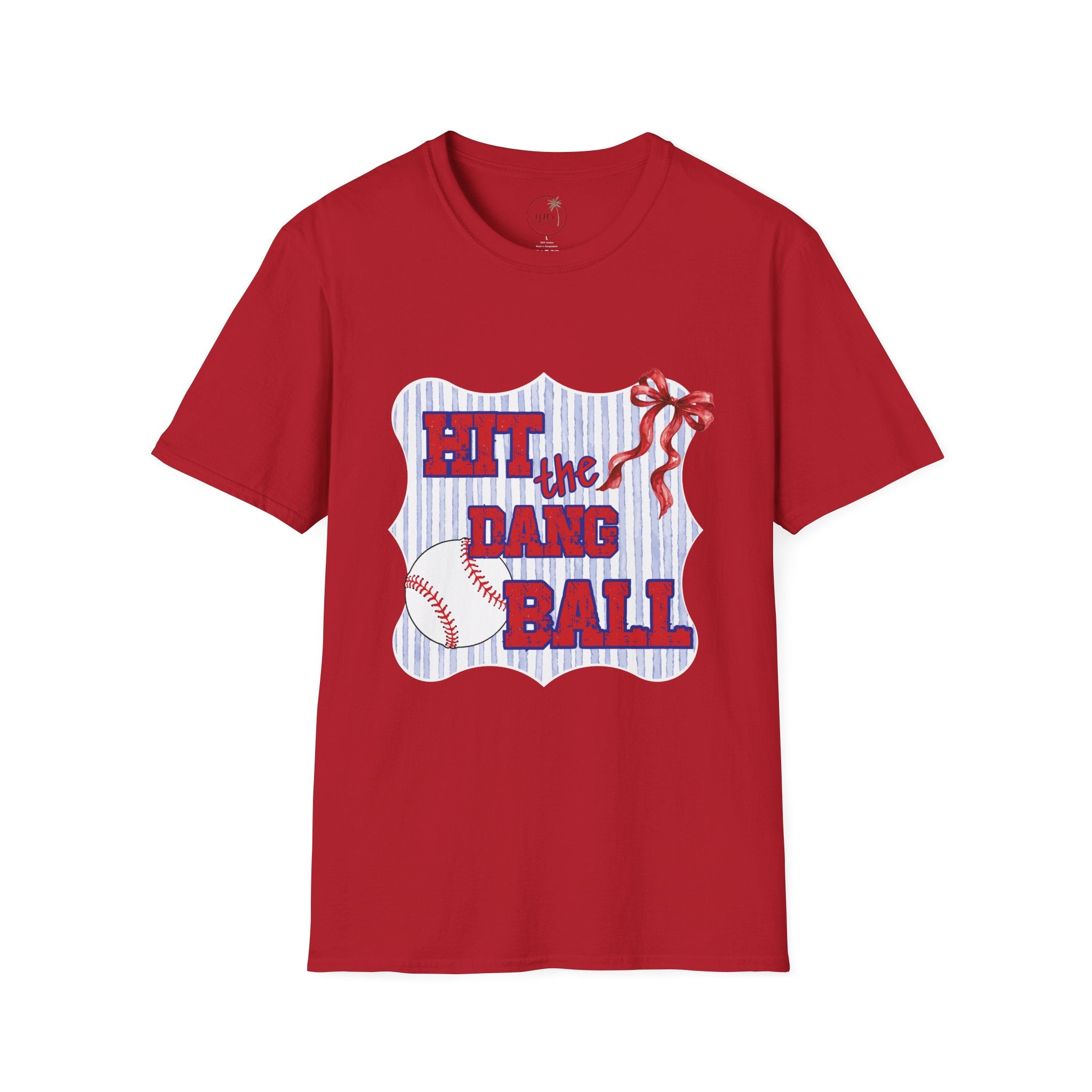 Hit the Dang Ball T-Shirt | Baseball Graphic, Red White Blue Stripes