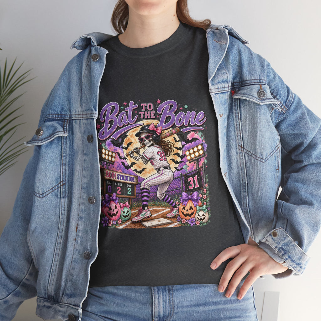 Bat to the Bone Halloween Softball Tee | Vintage Pumpkins