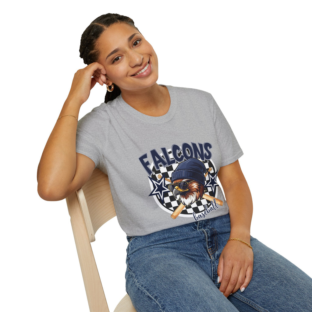 Falcons Eagle Baseball T-Shirt | Checkerboard Stars, Bat Helmet Sports Design