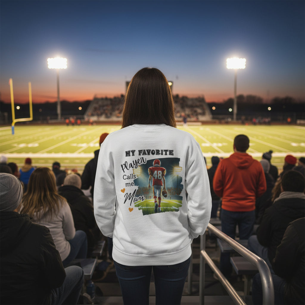 My Favorite Player Calls Me Mom Crewneck Sweatshirt, Family Sweatshirt, Sports Mom Gift, Football Sweatshirt, Unisex Casual Wear
