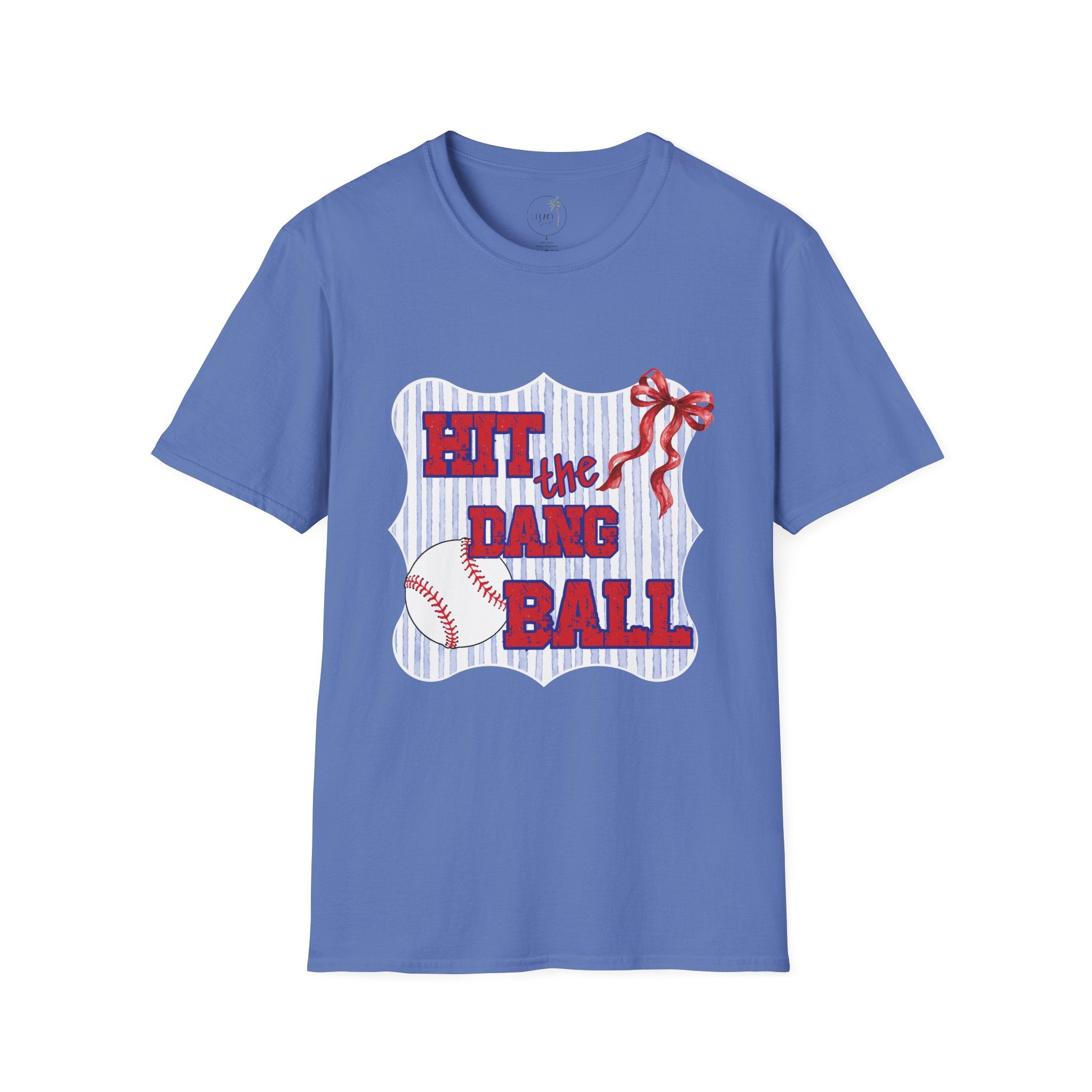 Hit the Dang Ball T-Shirt | Baseball Graphic, Red White Blue Stripes