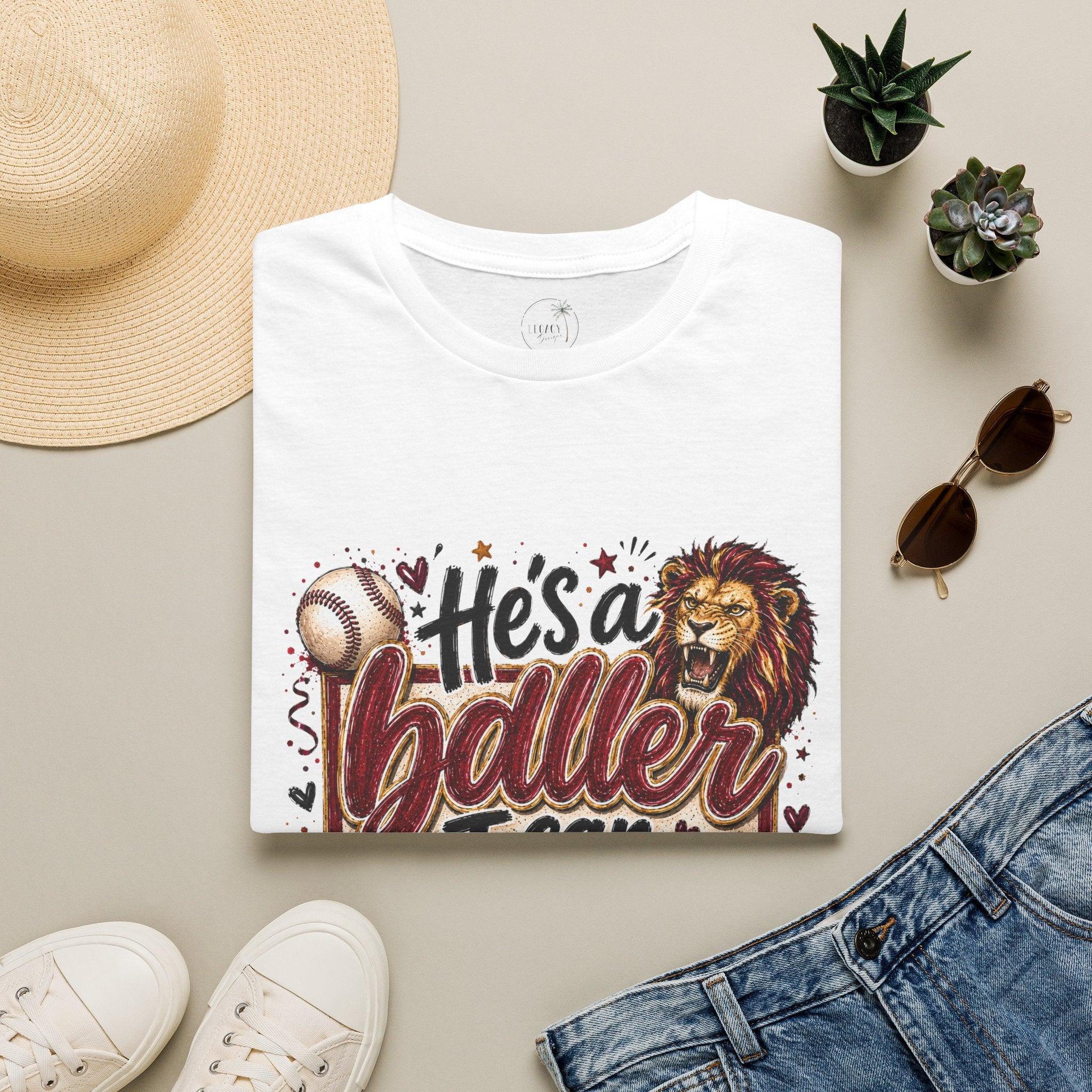 He's a Baller Lion baseball T-Shirt | Sports graphic tee