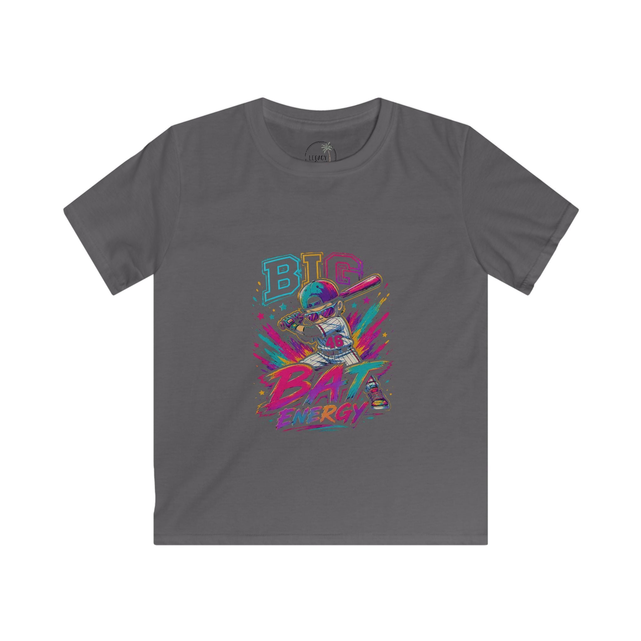 Big Bat Energy Kids Tee | Neon Baseball Bat Graphic, Youth Sport Shirt