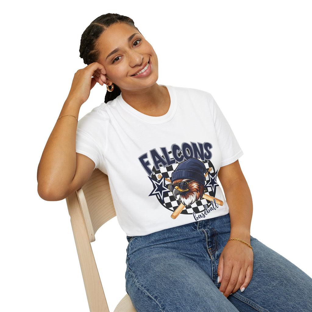 Falcons Eagle Baseball T-Shirt | Checkerboard Stars, Bat Helmet Sports Design