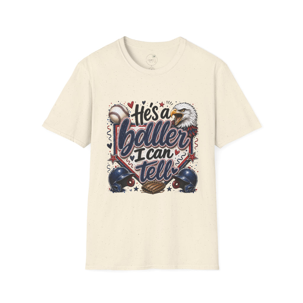 EAGLES-"He's a Ball-er I Can Tell" Patriotic Eagle Design Baseball Mom T‑Shirt —