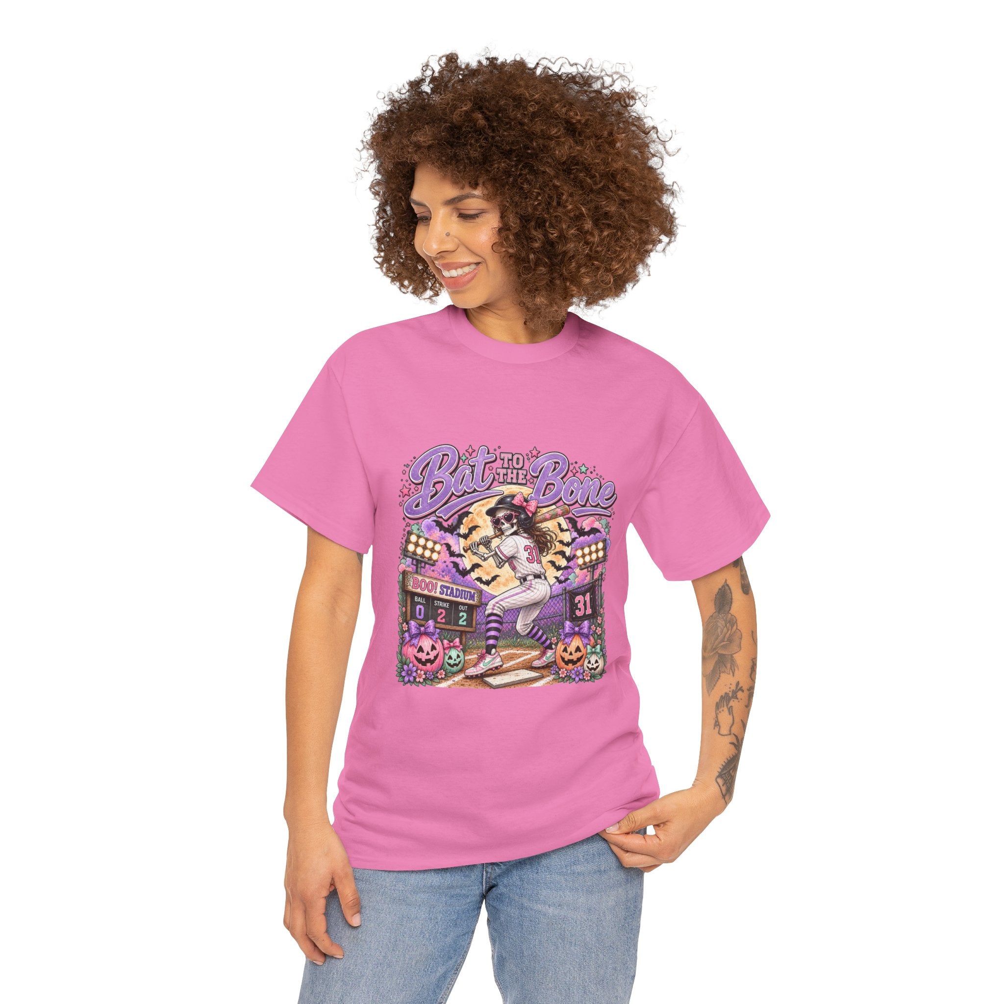 Bat to the Bone Halloween Softball Tee | Vintage Pumpkins