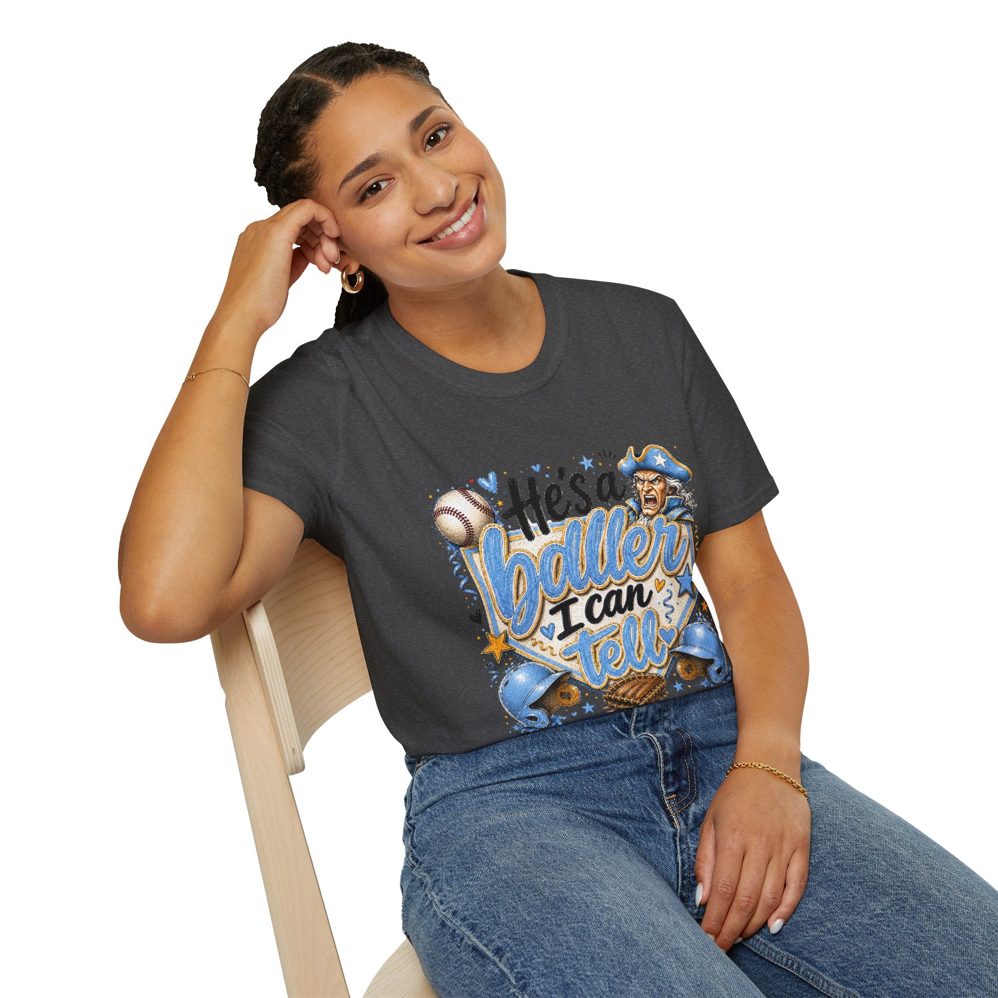 Patriot-"He's a Baller baseball I can tell" T-Shirt | Baseball Mom Dad Fan T-shirt