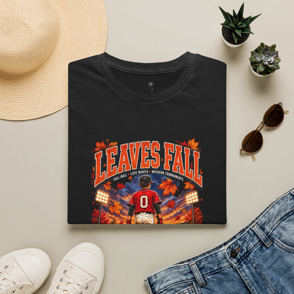Leaves Fall Baseball Player T-Shirt | Autumn Sports Graphic