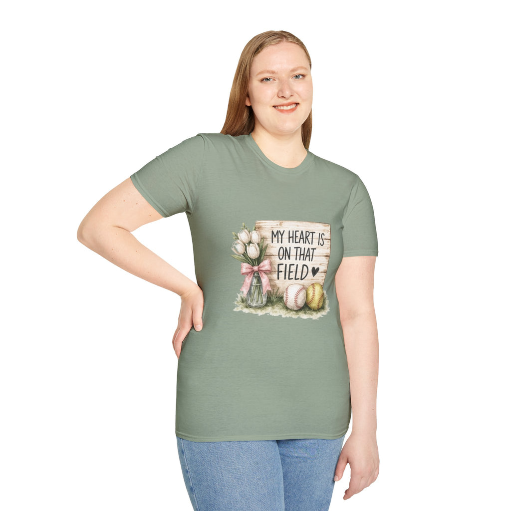 My Heart Is On That Field T-Shirt | Baseball Softball Mom Design