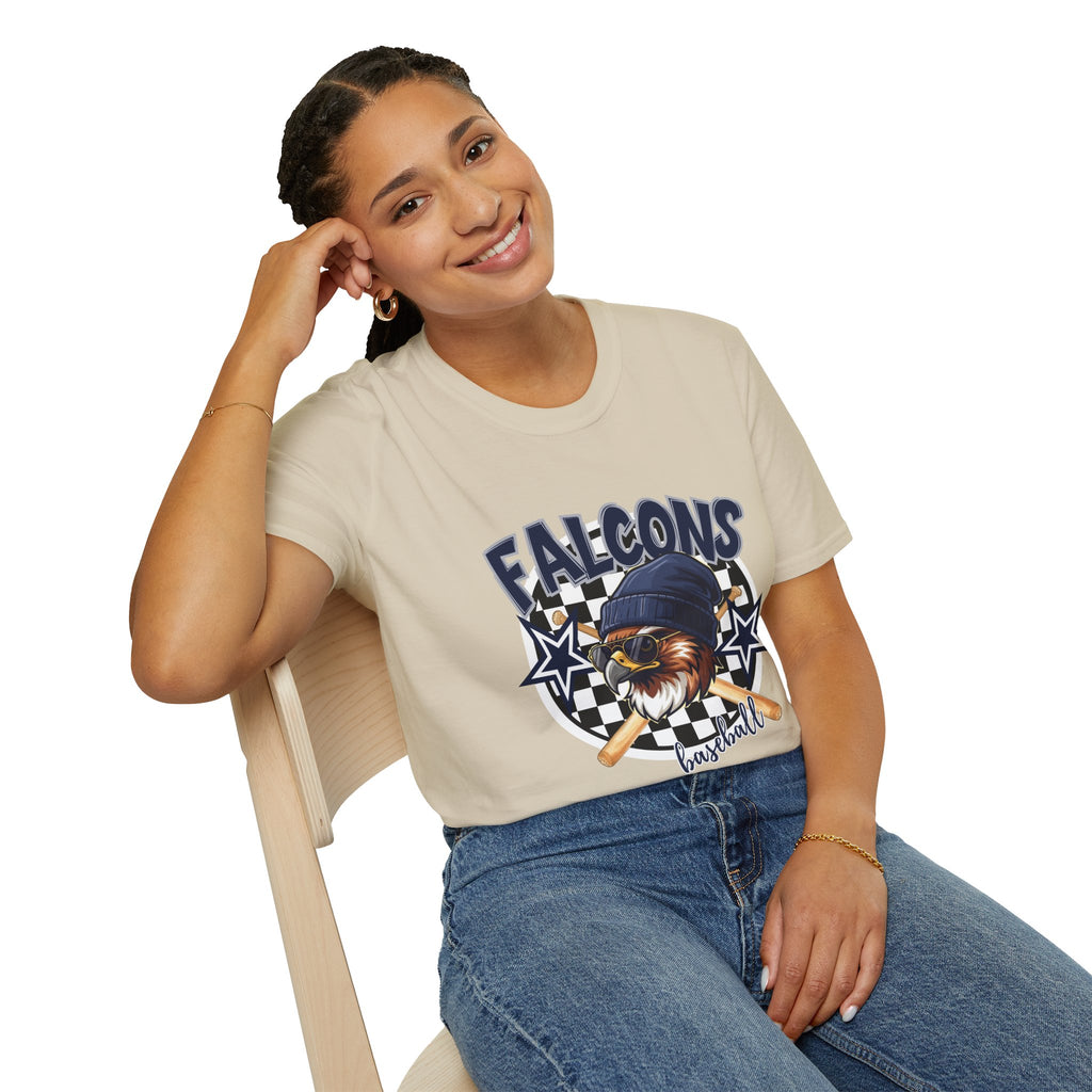 Falcons Eagle Baseball T-Shirt | Checkerboard Stars, Bat Helmet Sports Design