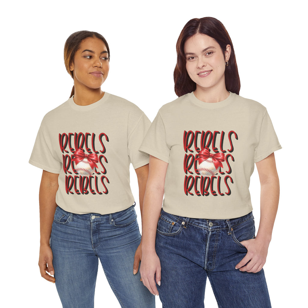 Rebels Baseball Graphic Tee | Script Lettering, Baseball with Bow