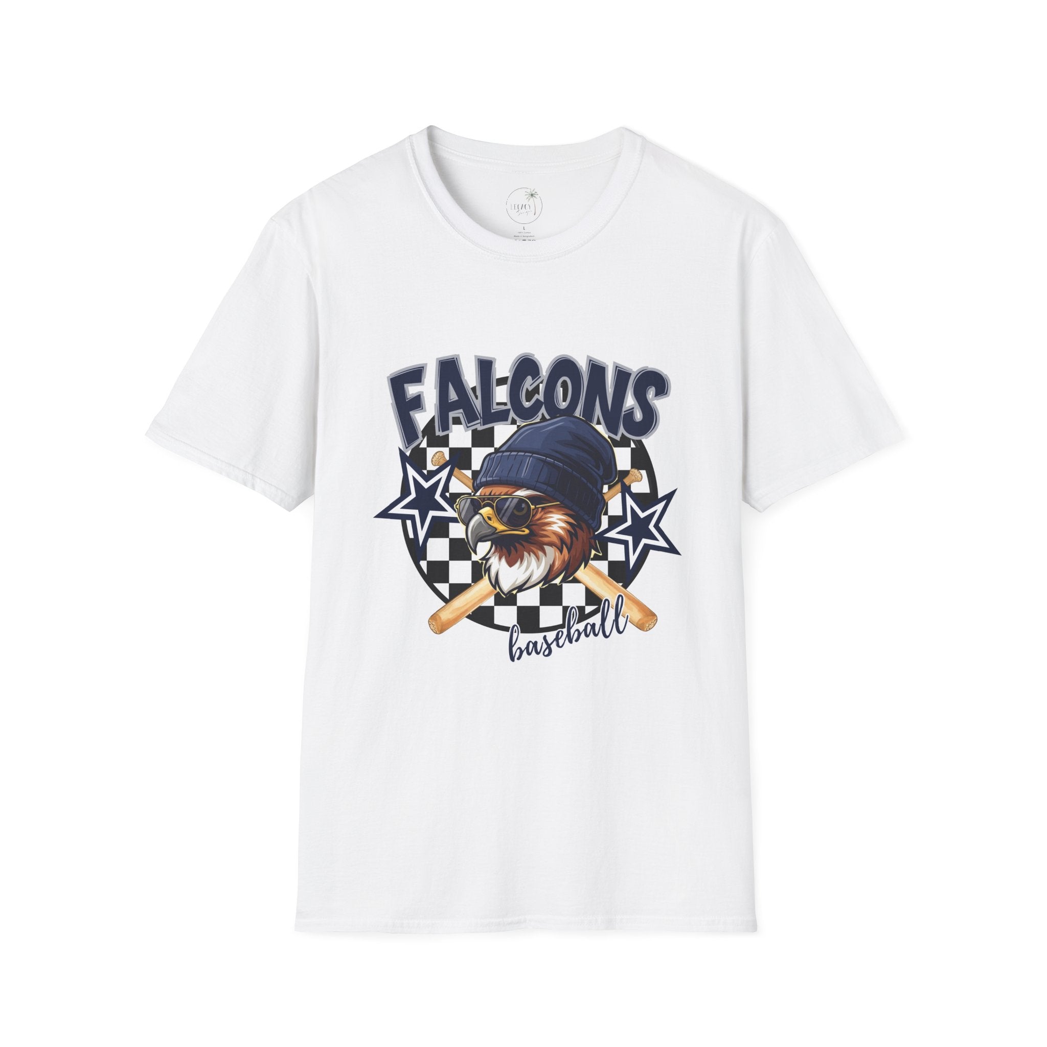 Falcons Eagle Baseball T-Shirt | Checkerboard Stars, Bat Helmet Sports Design