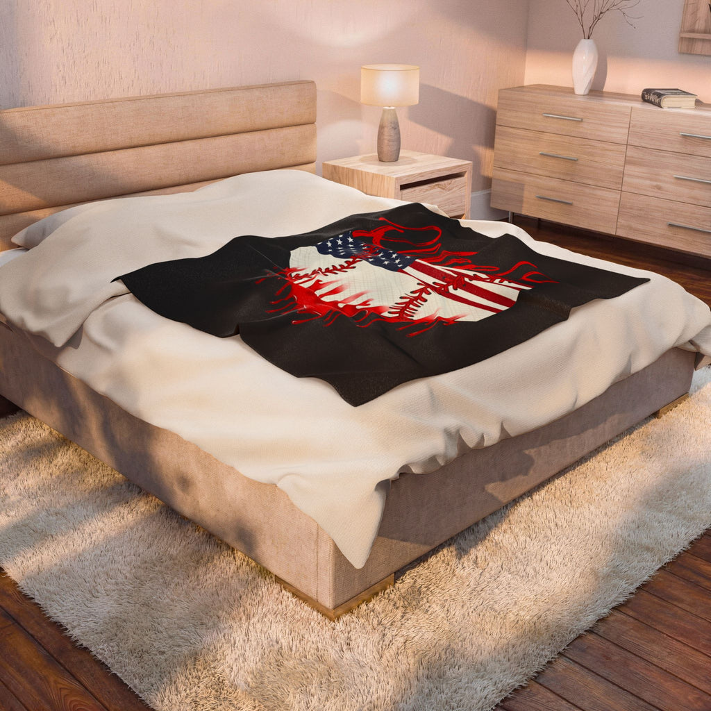 Rebels Baseball Velveteen Plush Blanket – American Flag Heart Stitch Design