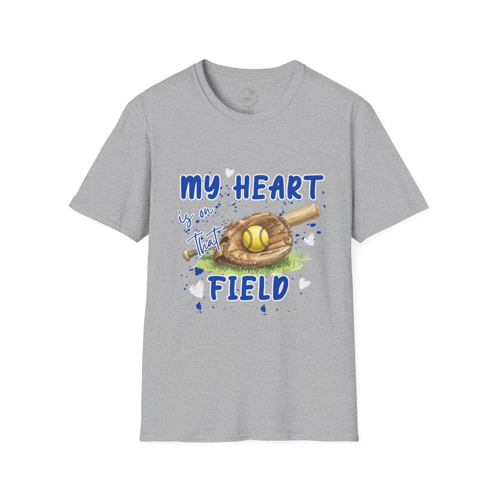 My Heart Is On That Field Softball T-Shirt | Softball Glove Ball Bat Design