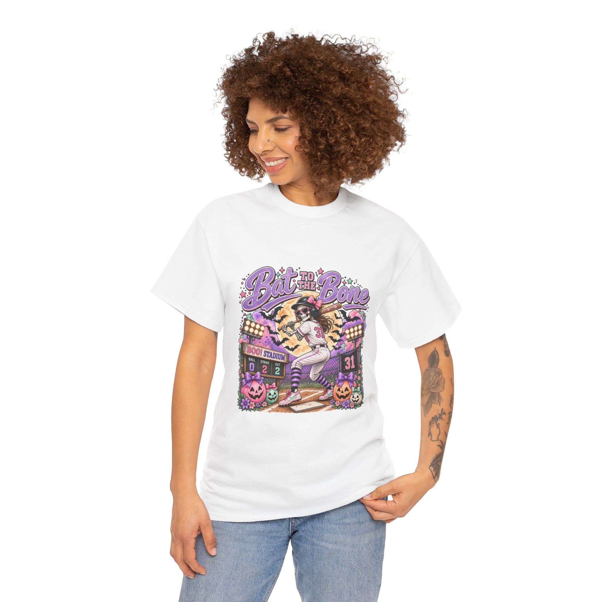 Bat to the Bone Halloween Softball Tee | Vintage Pumpkins