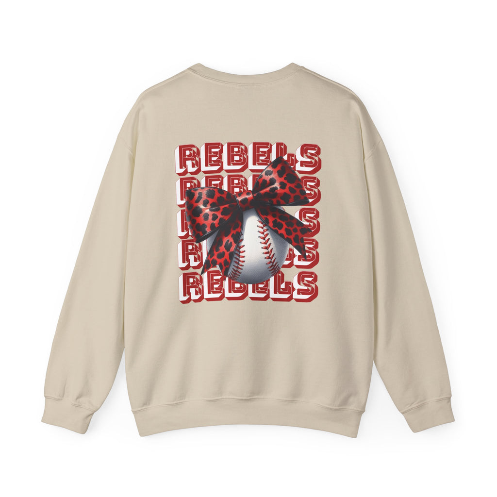 Rebels Leopard Bow Crewneck Sweatshirt | Baseball Graphic