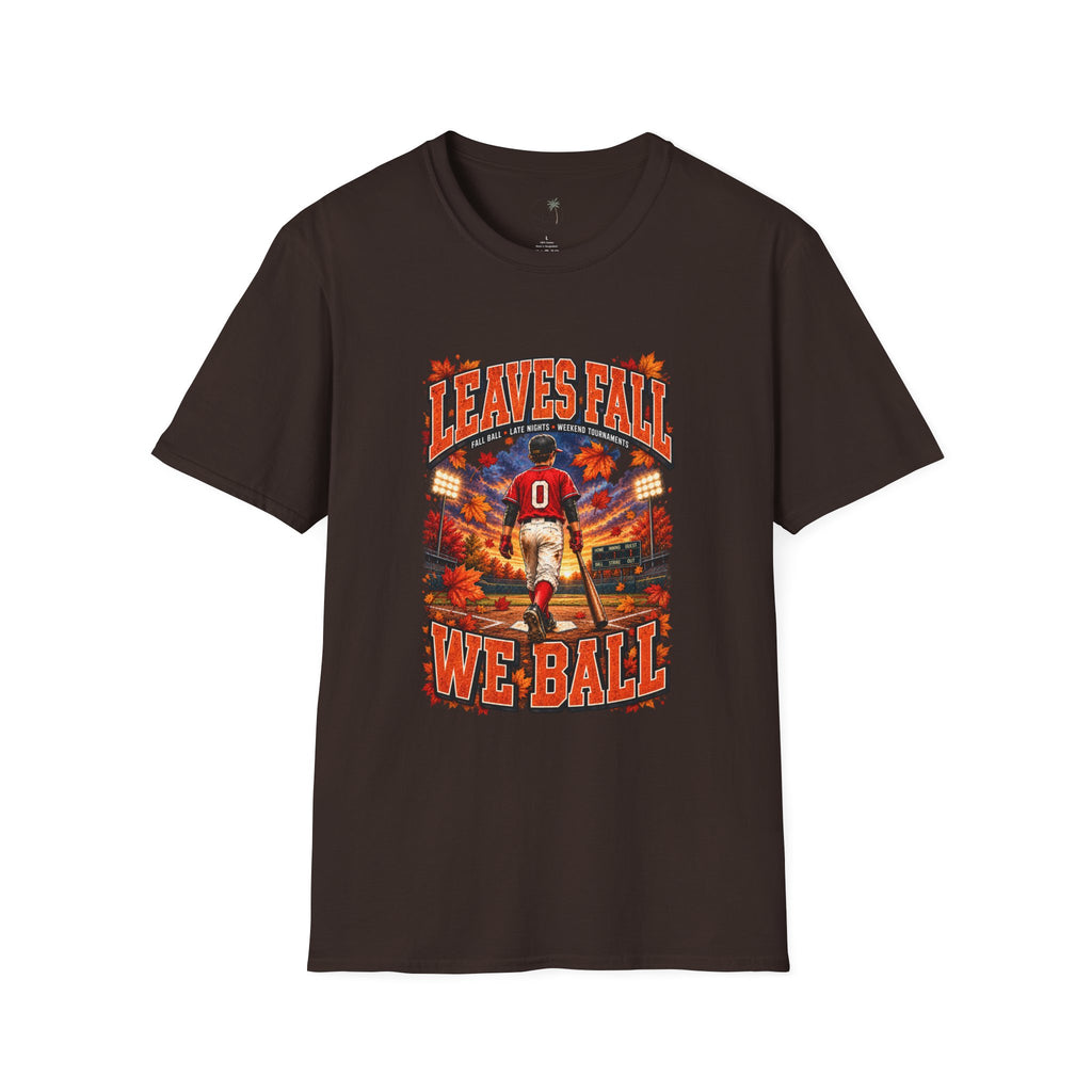 Leaves Fall Baseball Player T-Shirt | Autumn Sports Graphic