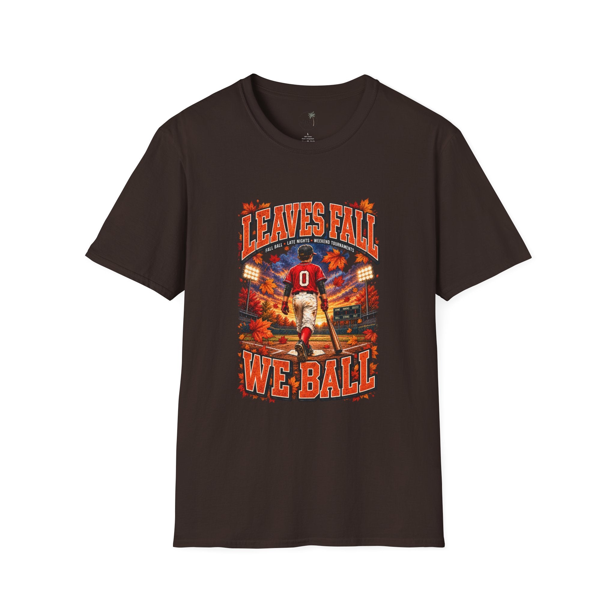 Leaves Fall Baseball Player T-Shirt | Autumn Sports Graphic