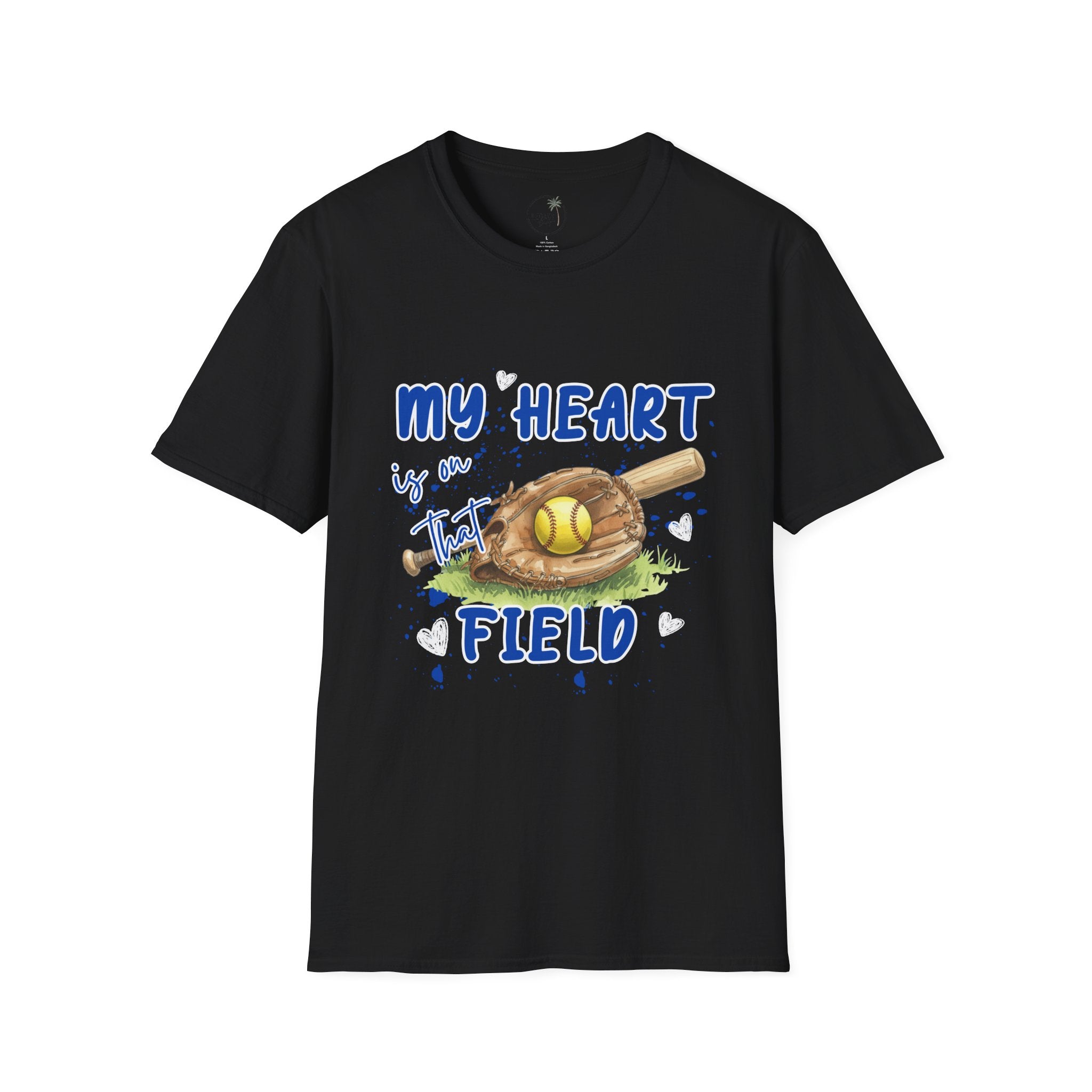 My Heart Is On That Field Softball T-Shirt | Softball Glove Ball Bat Design