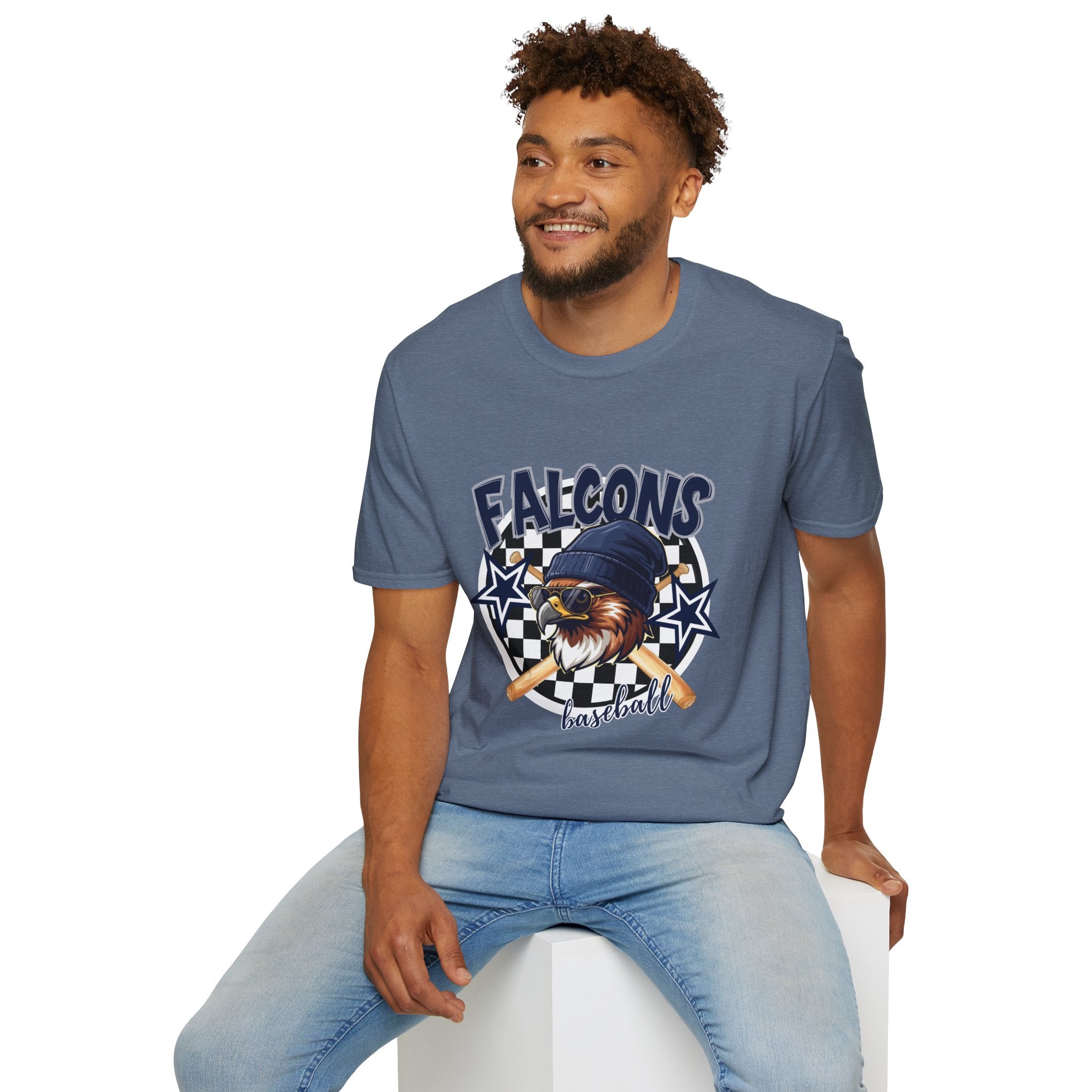 Falcons Eagle Baseball T-Shirt | Checkerboard Stars, Bat Helmet Sports Design