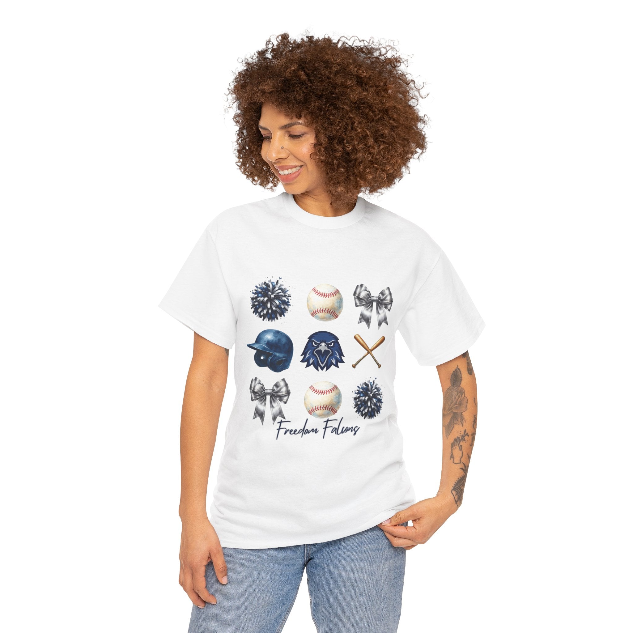 Freedom Falcon Baseball Icons Tee | Helmet, Bat, Ball,