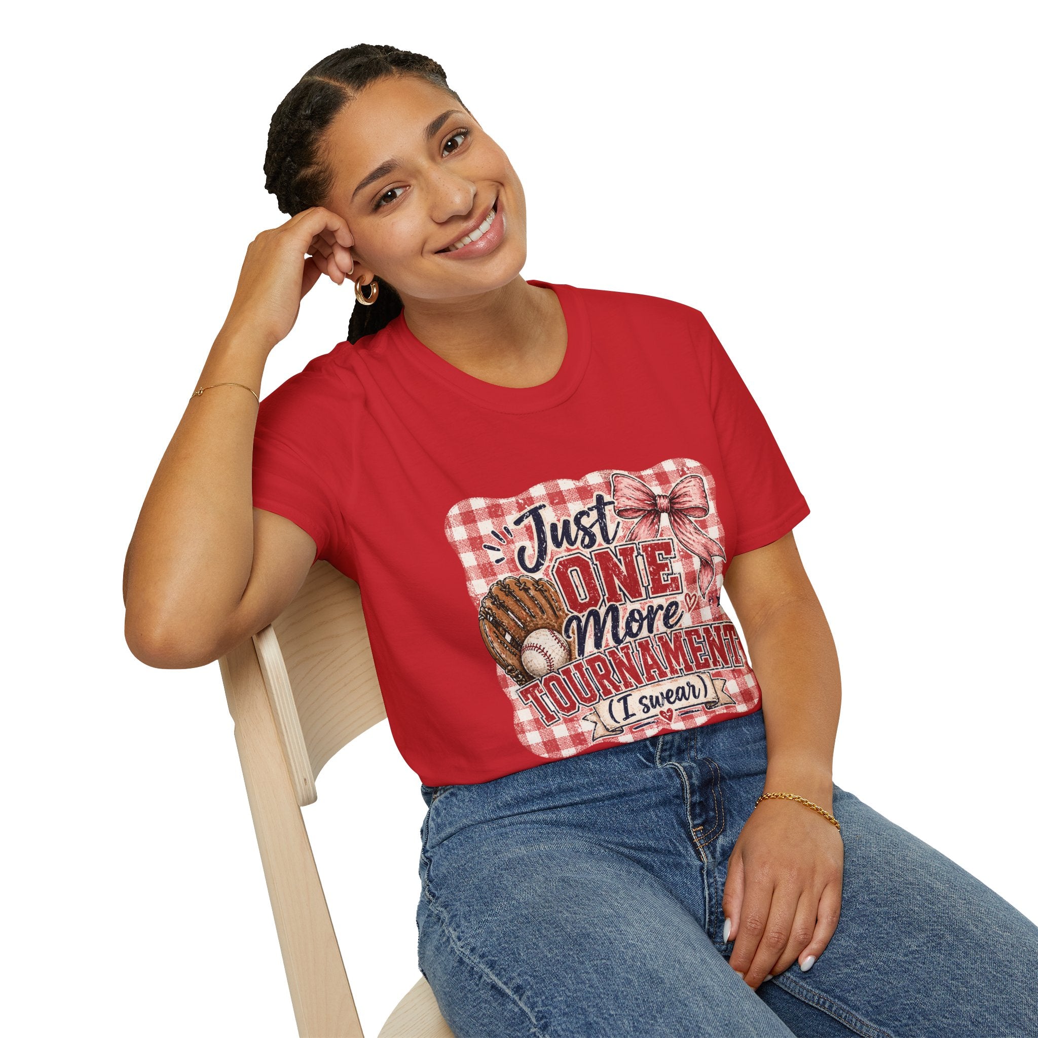 Preppy Travel Baseball Mom Shirt, Just One More Tournament Tee, Cute Girly Sports Mom Graphic, Game Day Outfit Shirt, Bow Baseball Tee