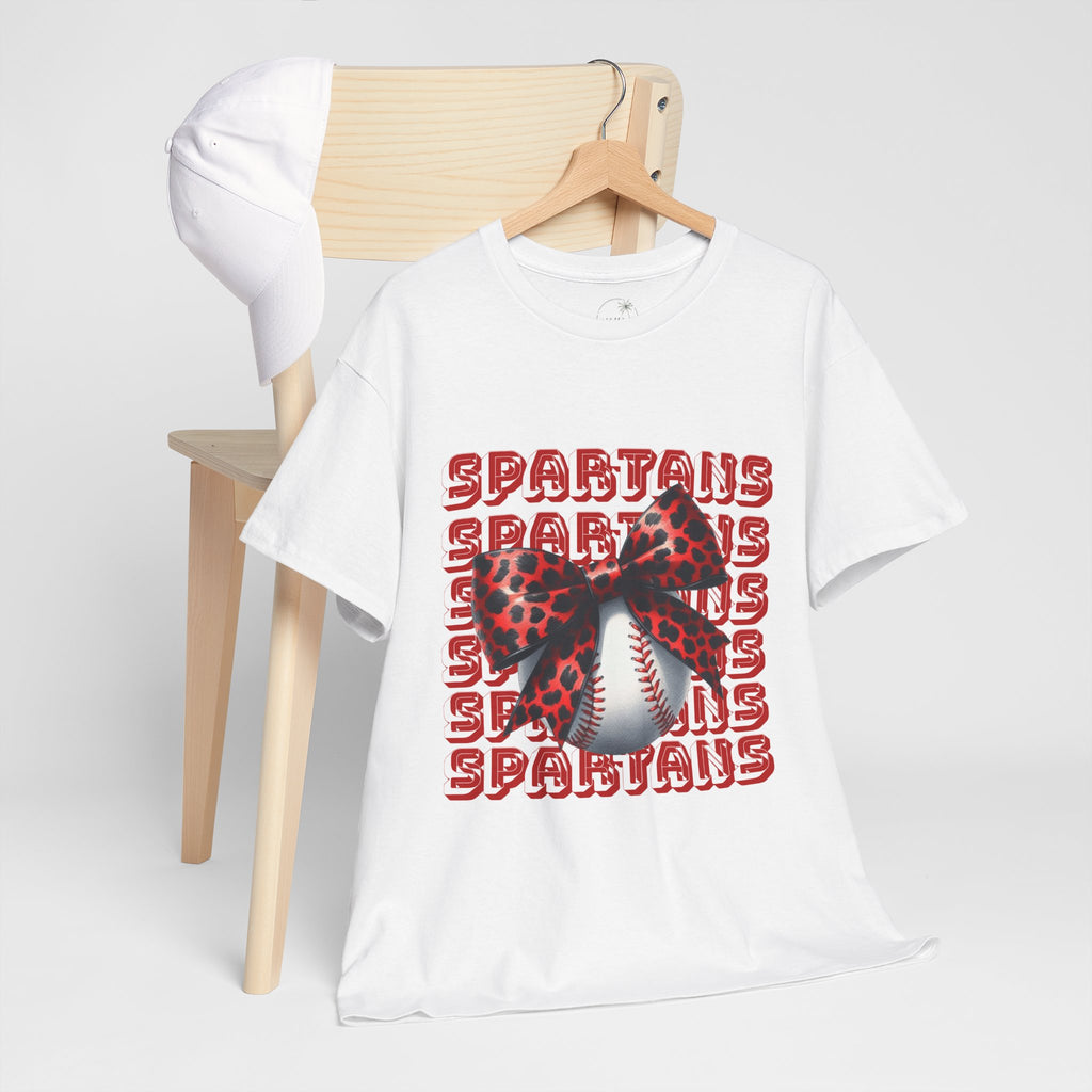 Spartans Leopard Bow Baseball Tee | Sports Team Graphic Shirt