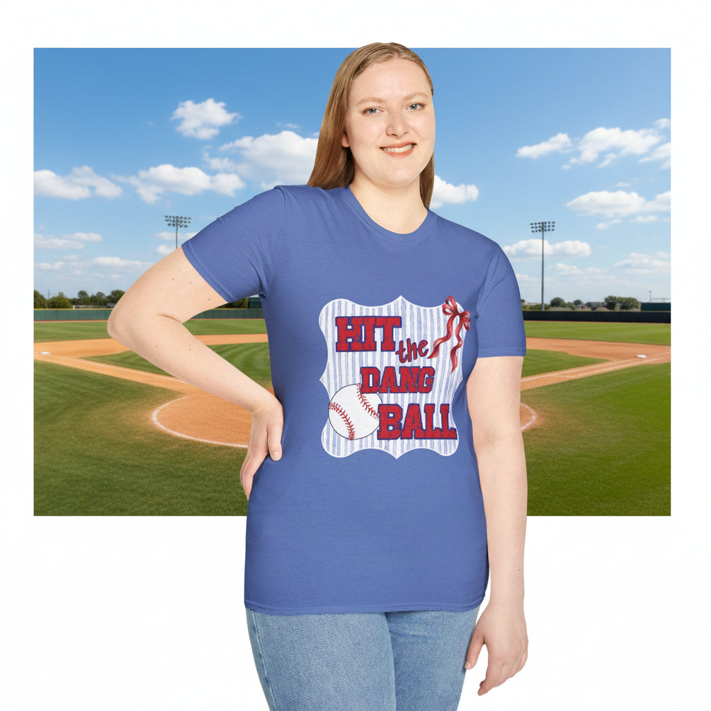 Hit the Dang Ball T-Shirt | Baseball Graphic, Red White Blue Stripes