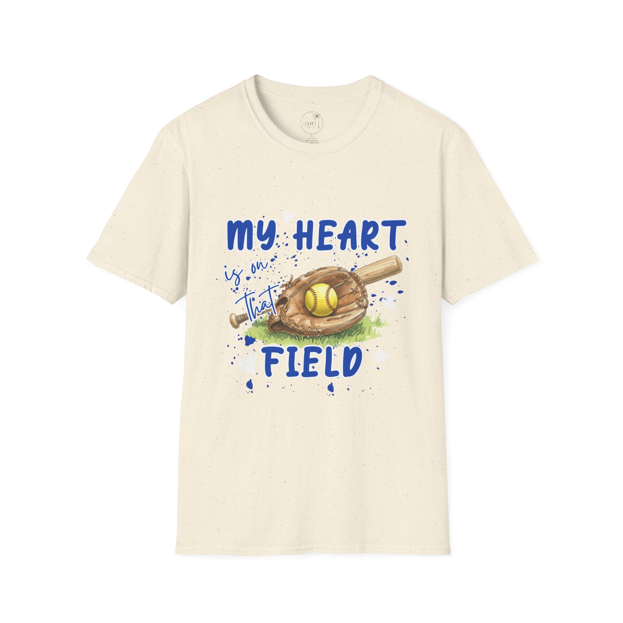 My Heart Is On That Field Softball T-Shirt | Softball Glove Ball Bat Design