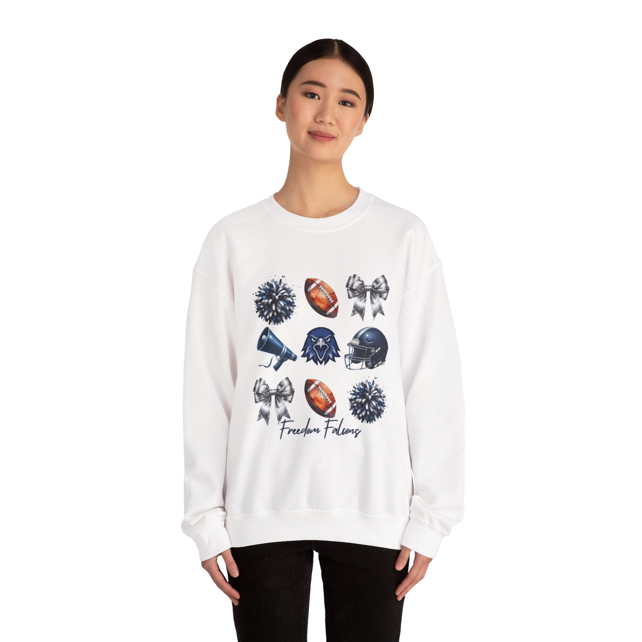 Freedom Falcons Football Crewneck Sweatshirt | Football Icons, Megaphone & Bows