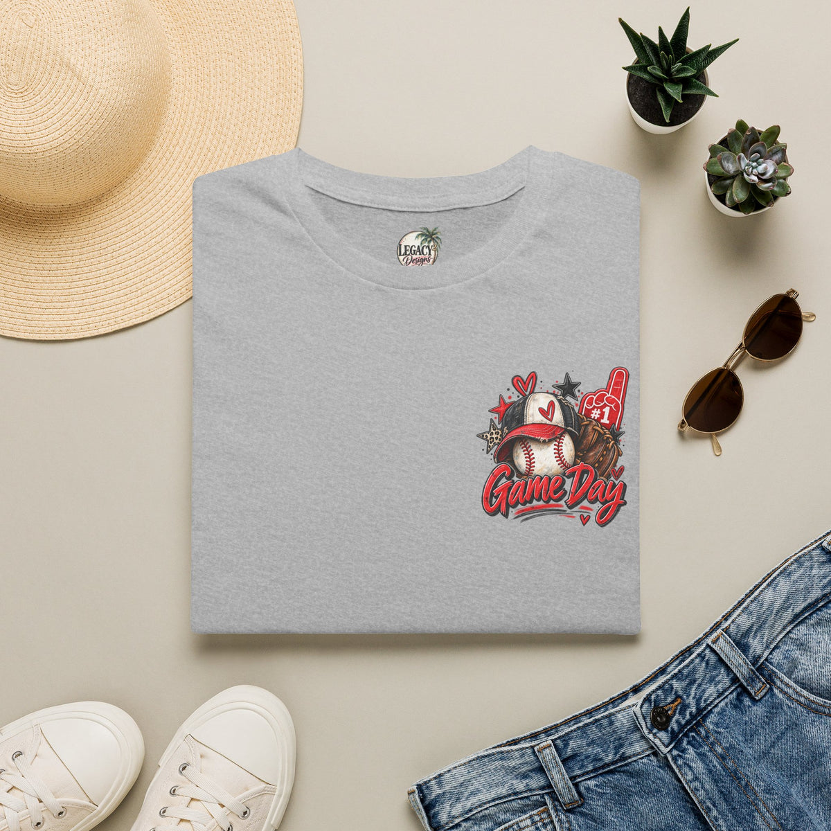 Baseball Mom Typography Game Day T-Shirt | Back List of Mom Duties, Front Baseball Graphic