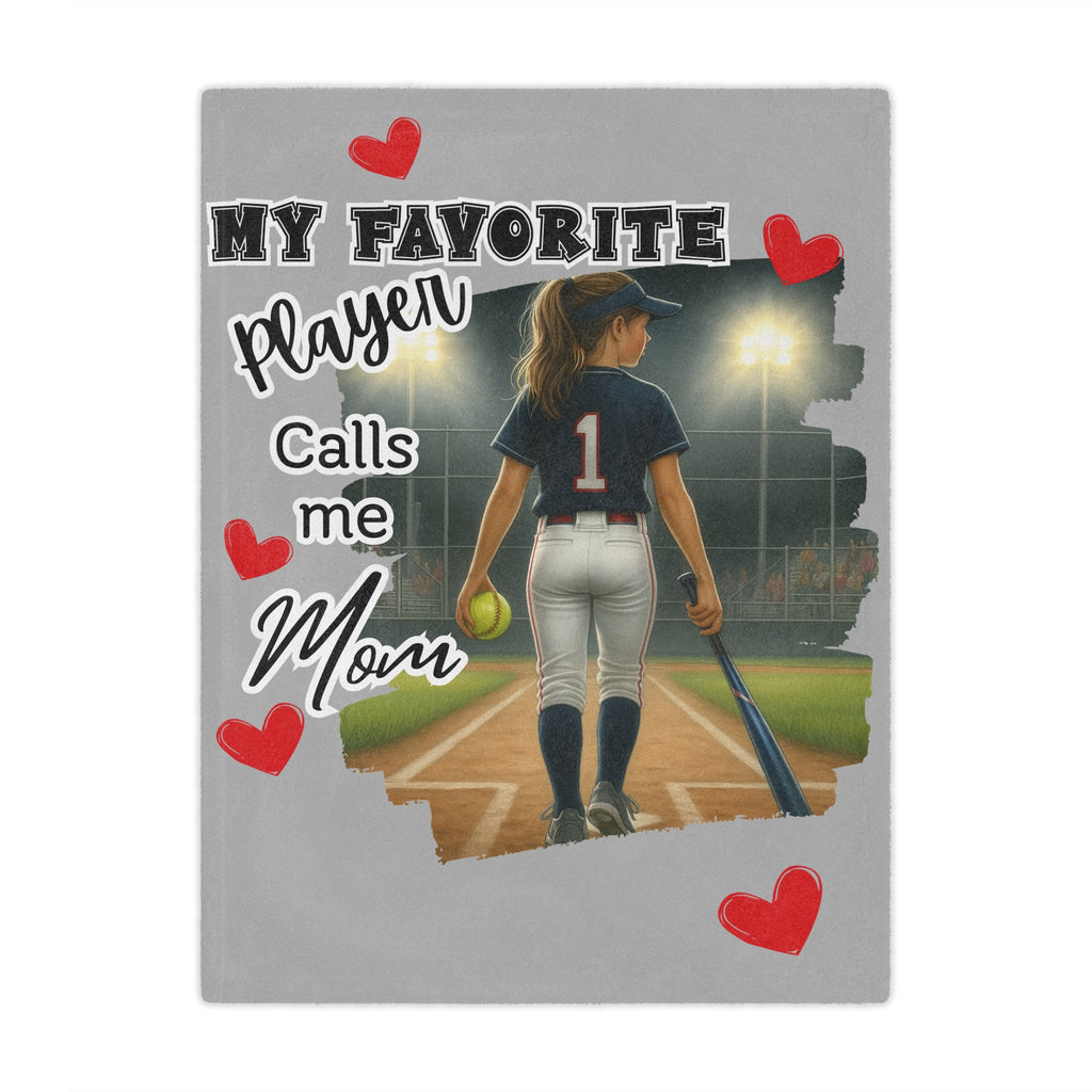 My Favorite Player Calls Me Mom Softball Blanket  Sports Mom Gift, Game Day Throw, Custom Softball Mom Blanket