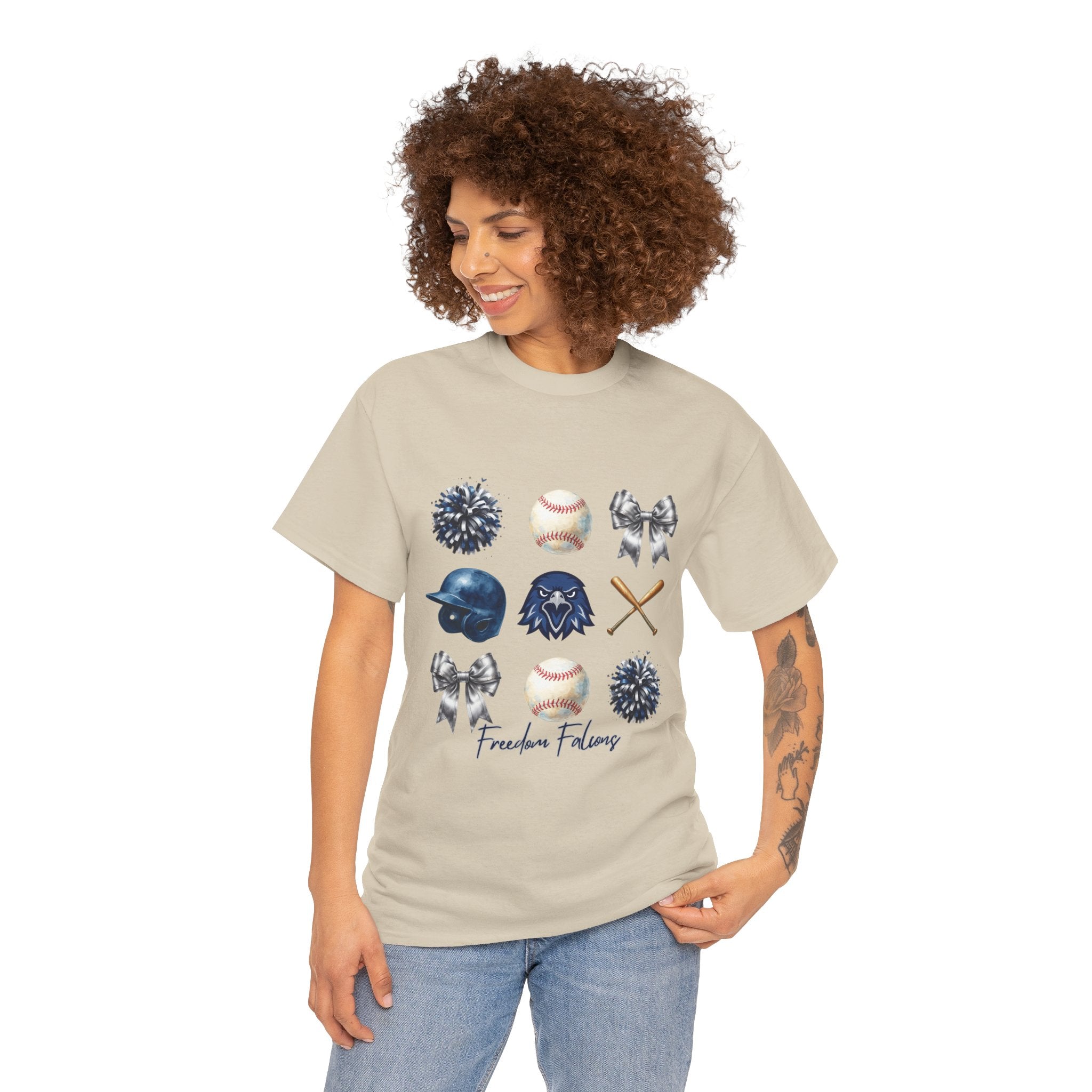 Freedom Falcon Baseball Icons Tee | Helmet, Bat, Ball,
