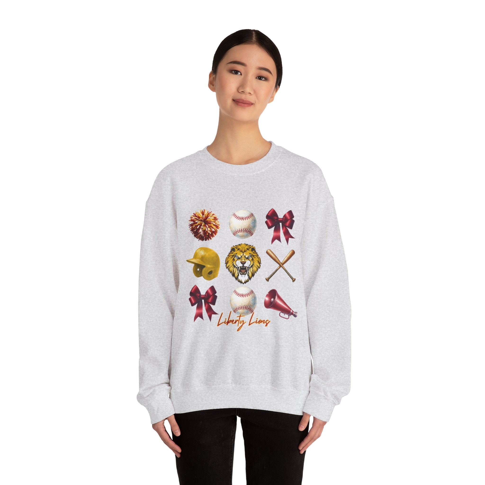 Liberty Lions baseball icons Sweatshirt | lion helmet bats bow pom pom