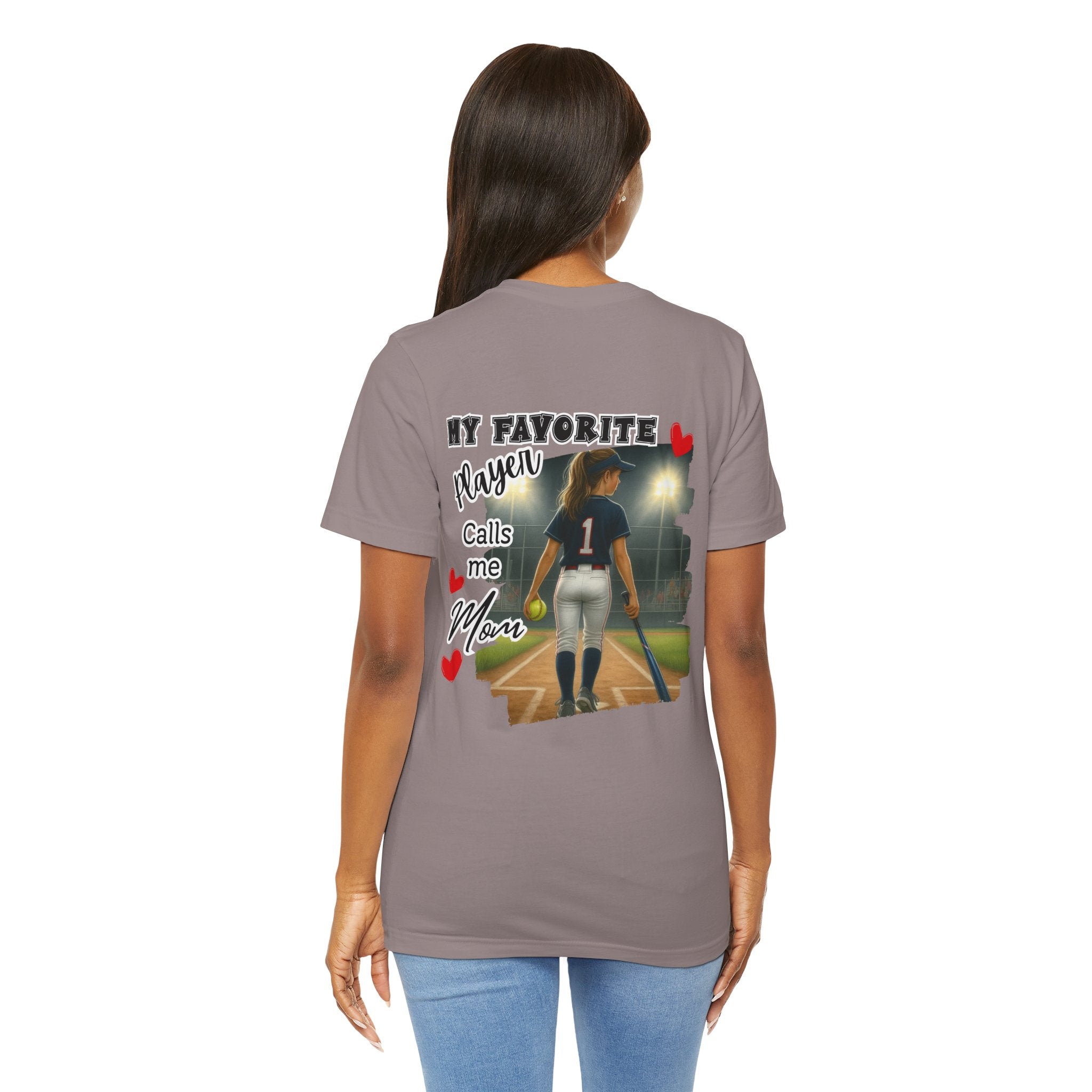 My Favorite Player Calls Me Mom Softball T-Shirt | Proud Softball Mom Tee | Game Day Shirt | Sports Mom Gift with Pocket Design