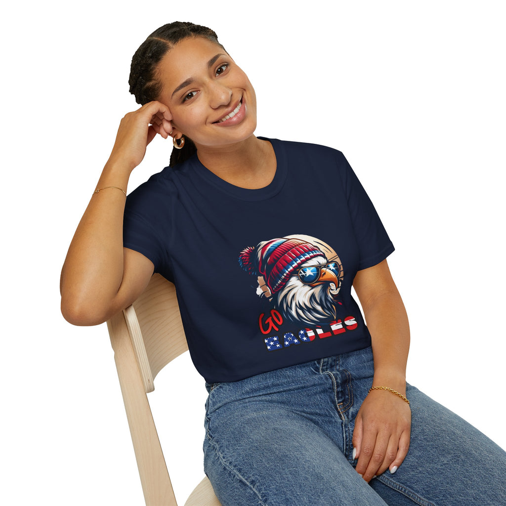 Patriotic Eagle with Beanie T-Shirt | American Flag Colors, Retro Illustration