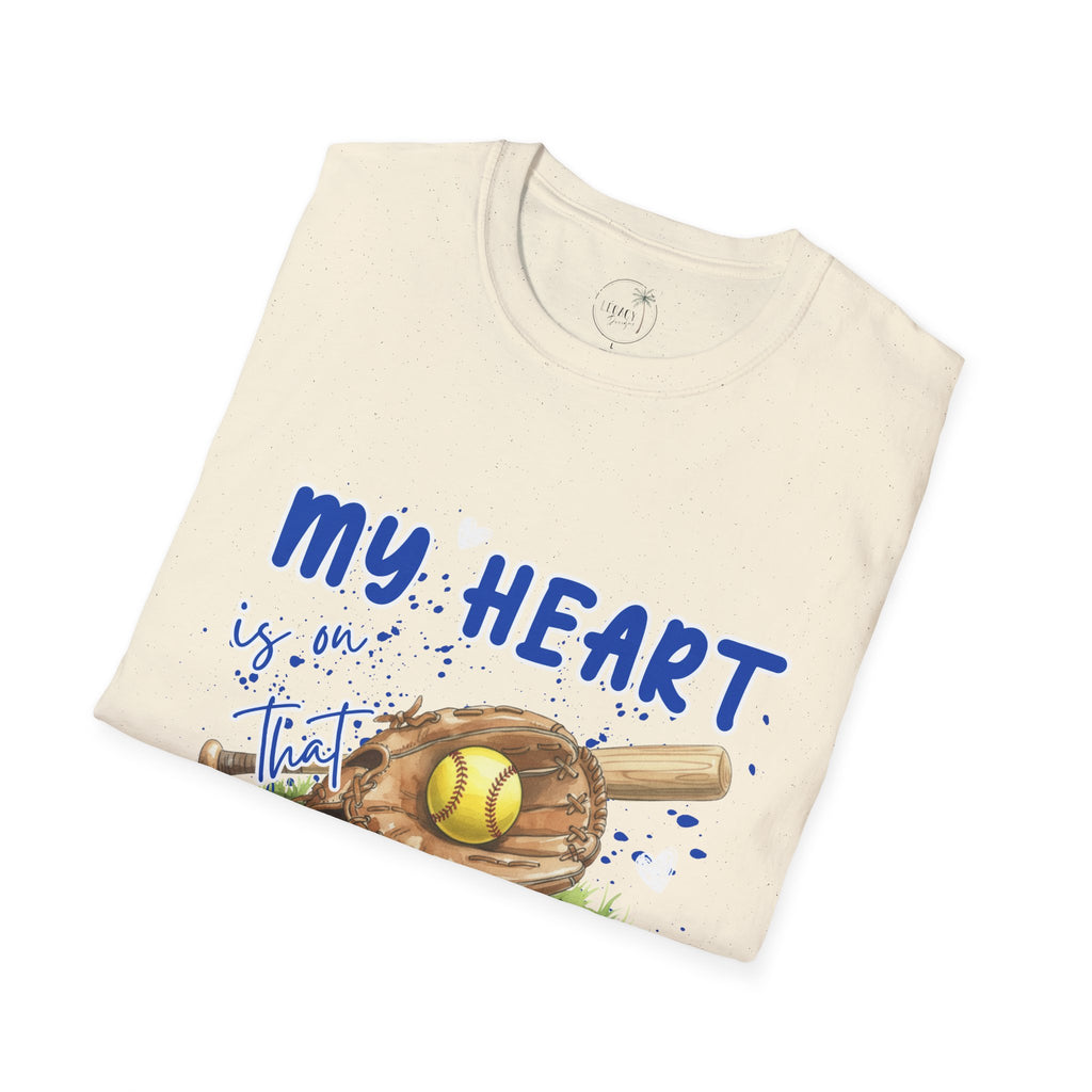 My Heart Is On That Field Softball T-Shirt | Softball Glove Ball Bat Design