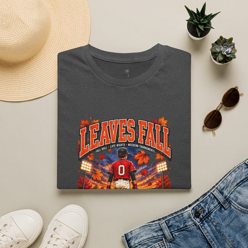 Leaves Fall Baseball Player T-Shirt | Autumn Sports Graphic