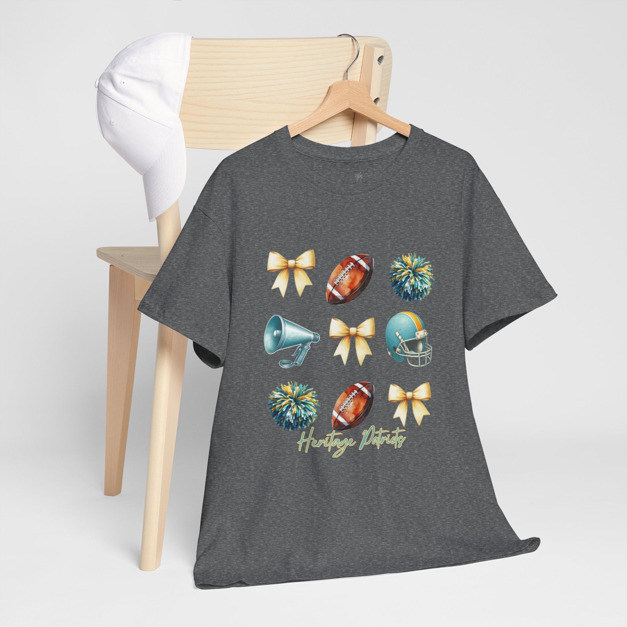 Heritage Patriots Football Icons Tee | Helmet, Ball, Pom Pom, Megaphone