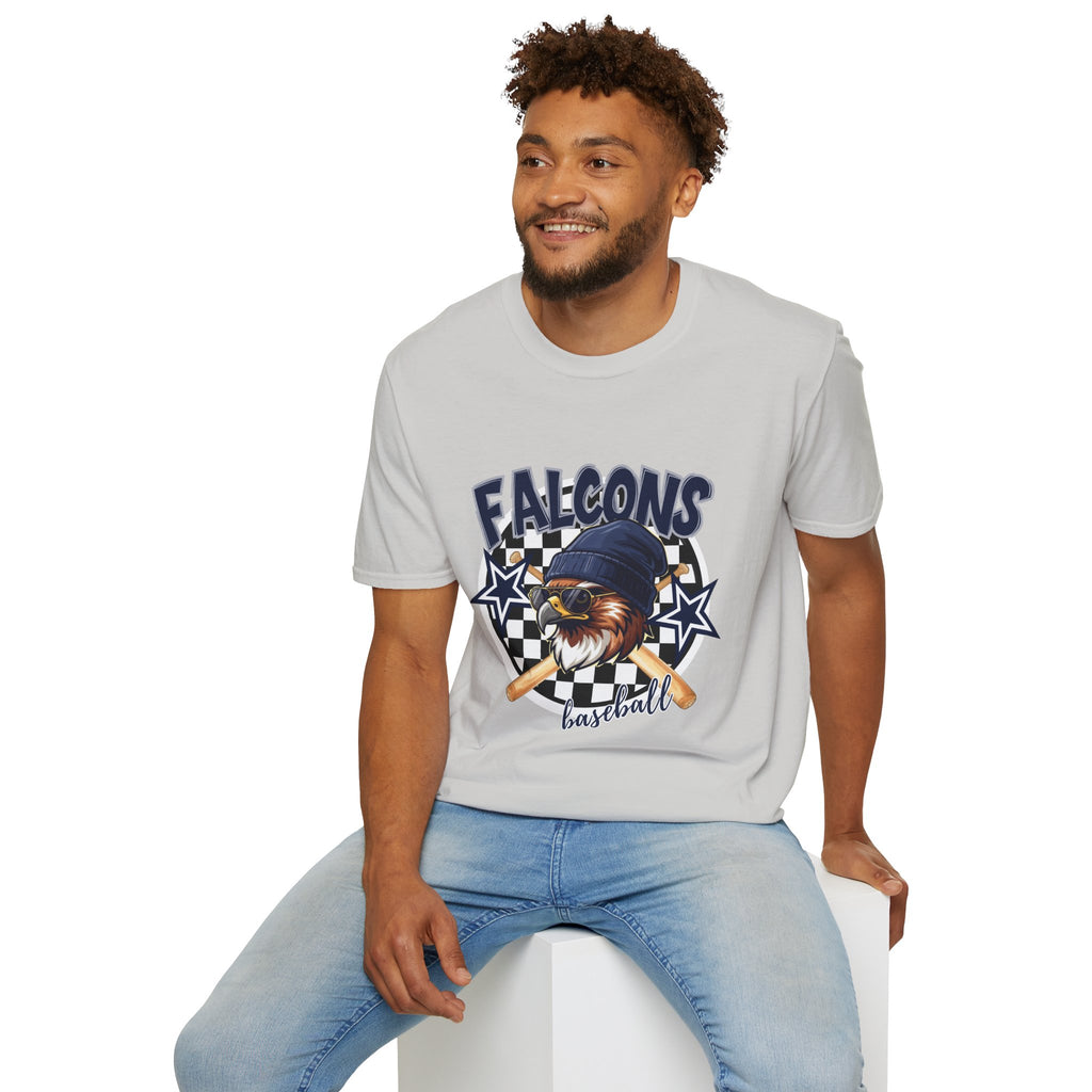 Falcons Eagle Baseball T-Shirt | Checkerboard Stars, Bat Helmet Sports Design