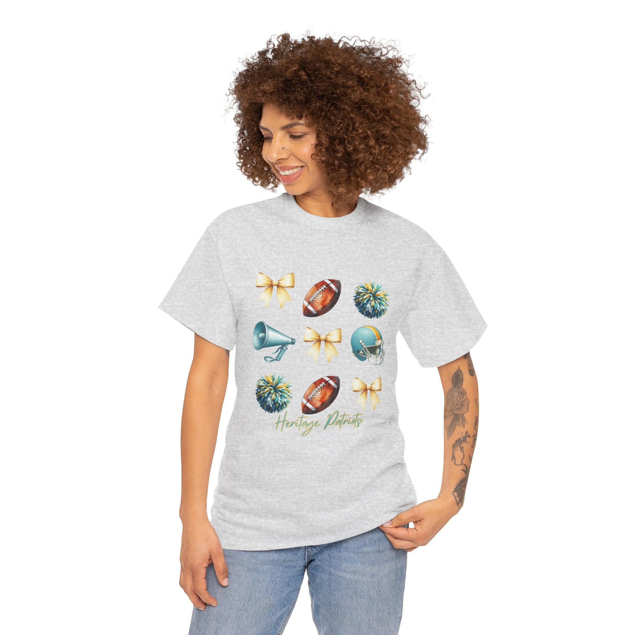 Heritage Patriots Football Icons Tee | Helmet, Ball, Pom Pom, Megaphone