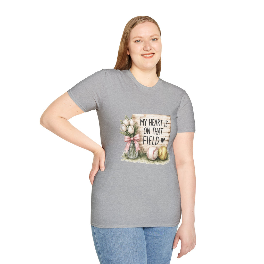My Heart Is On That Field T-Shirt | Baseball Softball Mom Design