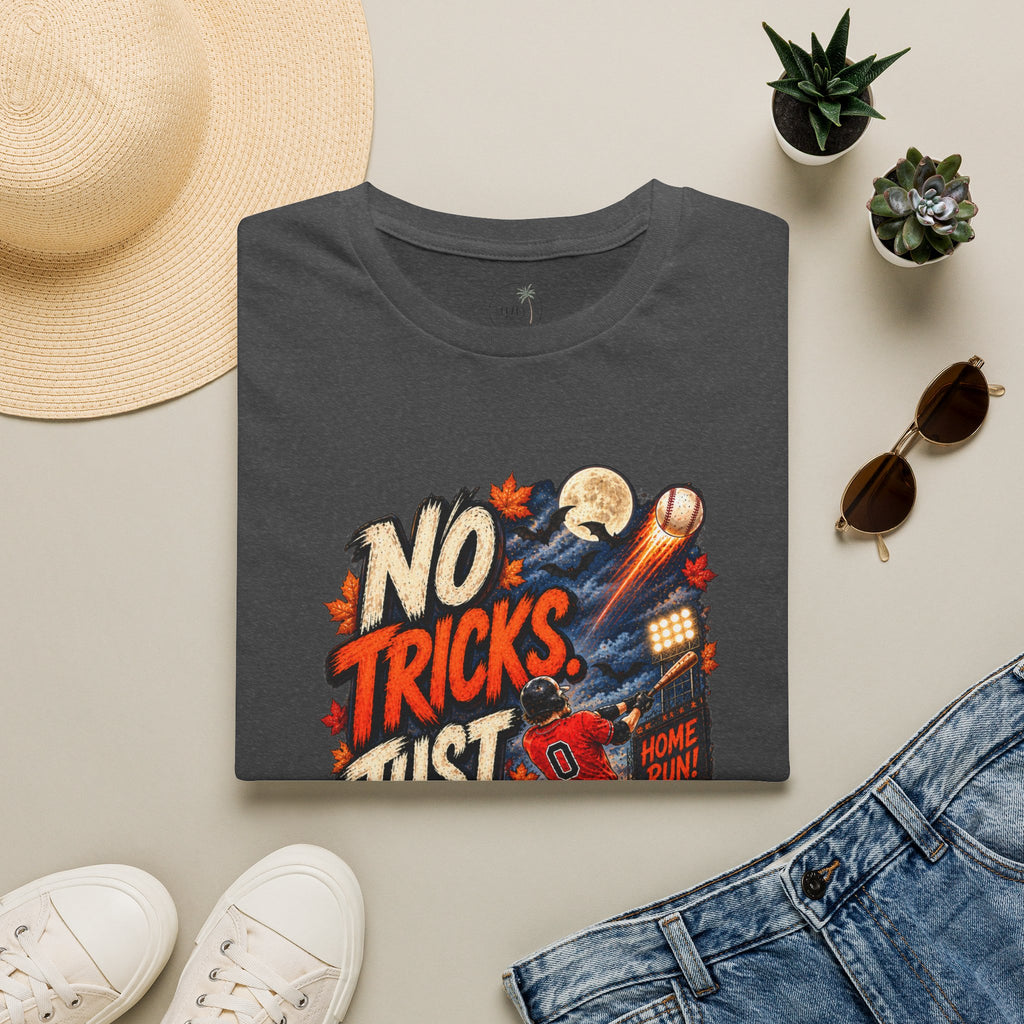 No Tricks Just Dingers T-Shirt | Halloween Baseball Pumpkin Moon Retro