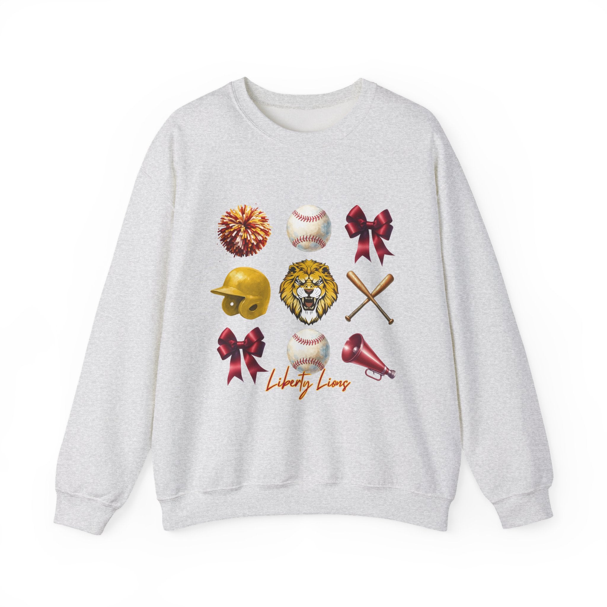 Liberty Lions baseball icons Sweatshirt | lion helmet bats bow pom pom