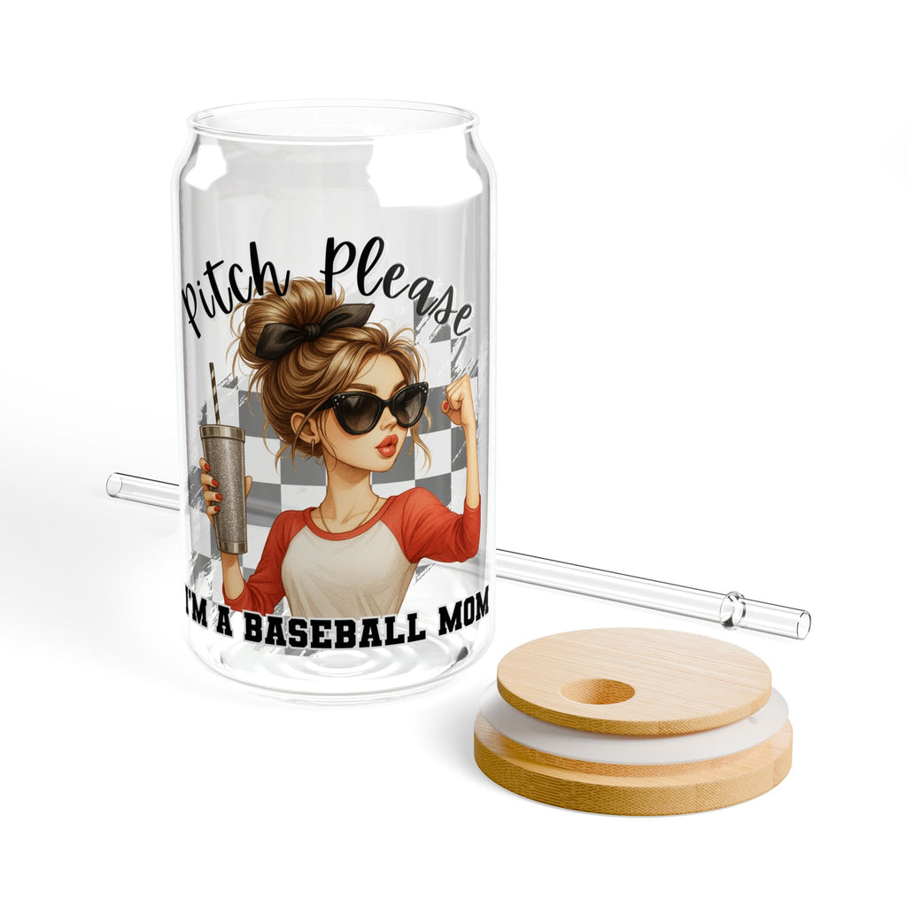Baseball Mom Sipper Glass, Pitch Please, Sports Drinkware, Gift for Baseball Lovers, Summer Refreshment, 16oz Drinking Jar