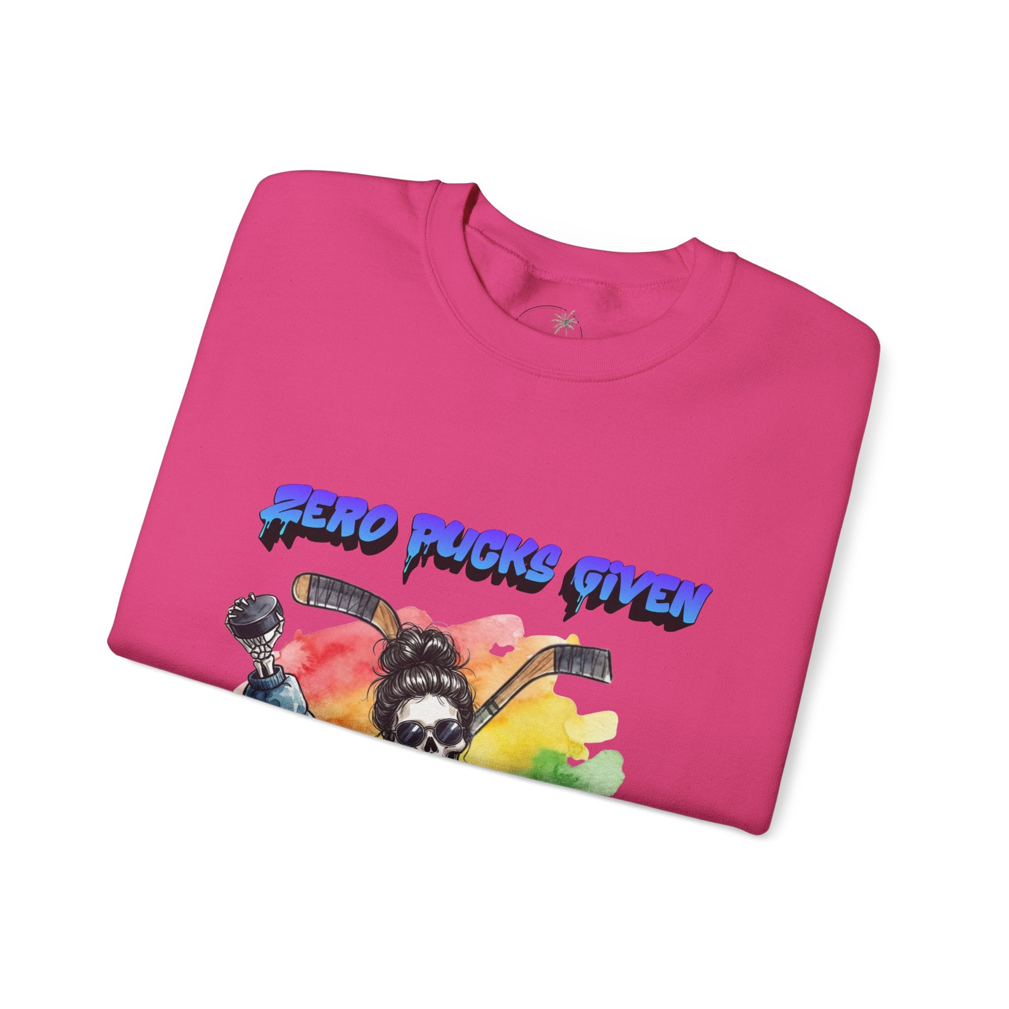 Zero Pucks Given Skeleton Hockey Player Crewneck sweatshirt | Rainbow Graphic