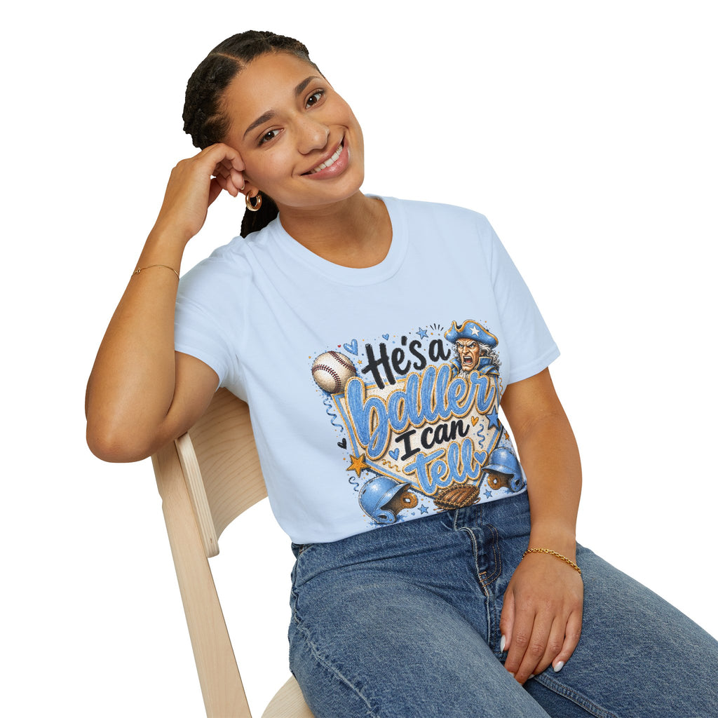 Patriot-"He's a Baller baseball I can tell" T-Shirt | Baseball Mom Dad Fan T-shirt