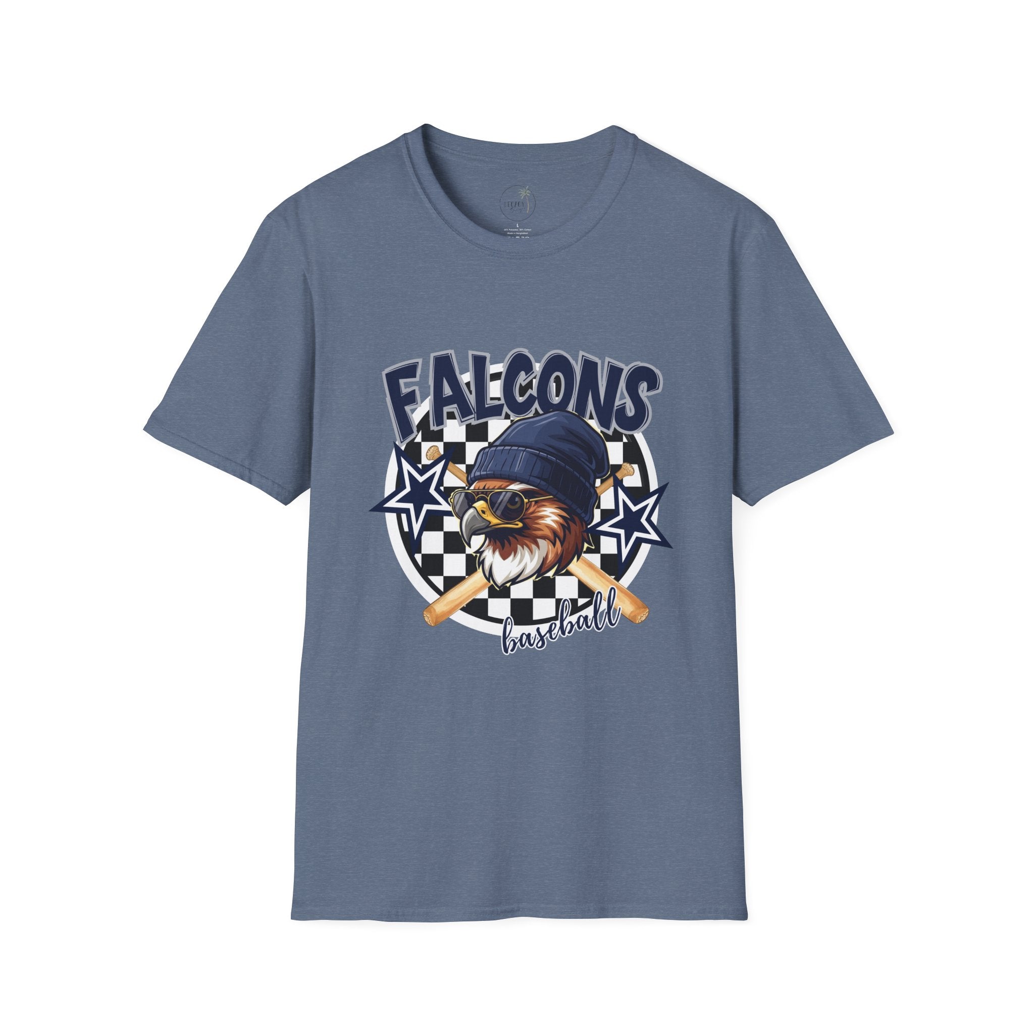 Falcons Eagle Baseball T-Shirt | Checkerboard Stars, Bat Helmet Sports Design